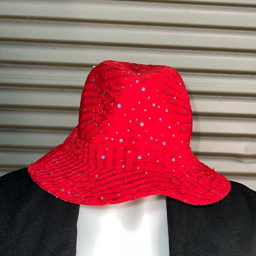 Red hat with rhinestones statement hat